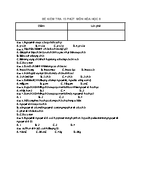 Đề kiểm tra 15 phút môn Hóa học khối 8